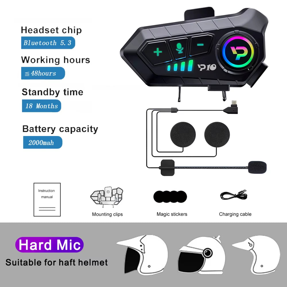 Motorcycle Helmet Headset Bluetooth 5.3 Wireless Moto Earphone Waterproof Hands-Free Call Kit Super Long Standby Headphone