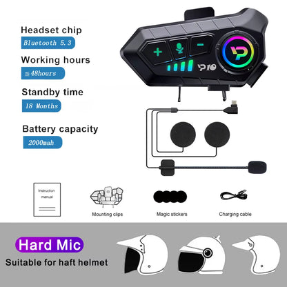 Motorcycle Helmet Headset Bluetooth 5.3 Wireless Moto Earphone Waterproof Hands-Free Call Kit Super Long Standby Headphone